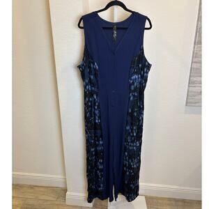 Melissa McCarthy Navy Blue Print Plus Size 2X Sleeveless Jumpsuit Romper NWT